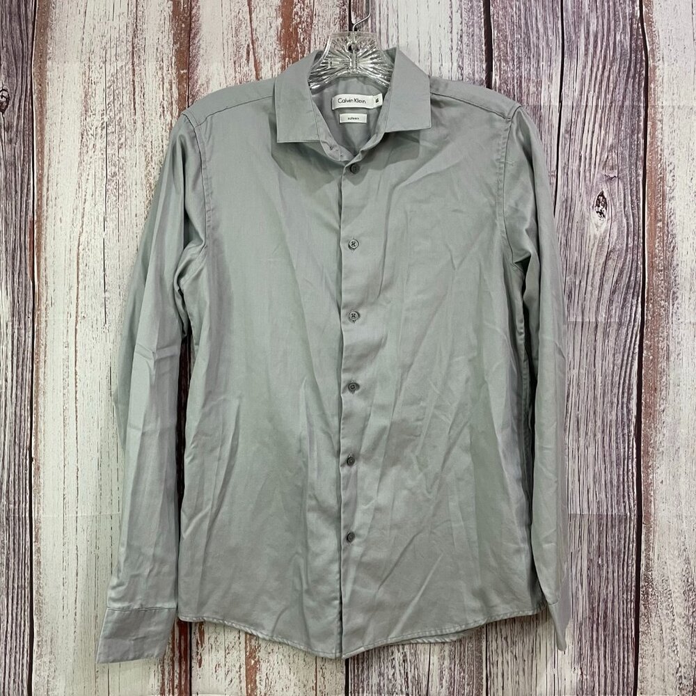 Calvin Klein Sateen Gray Dress Shirt Mens Size 18  #5123